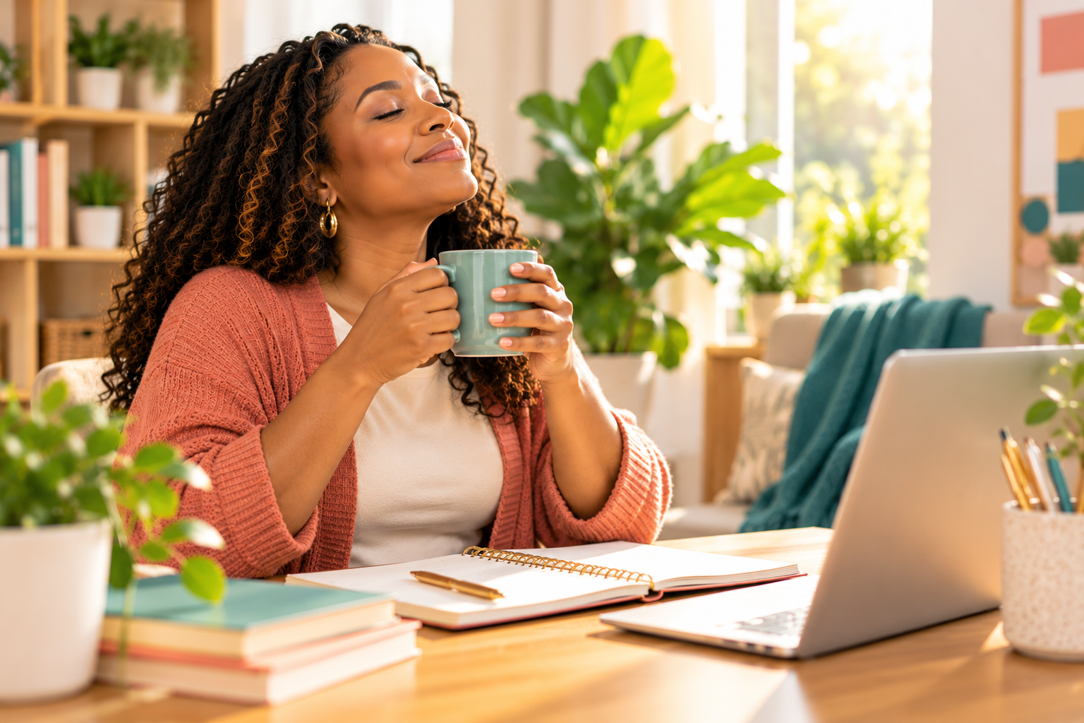 Peaceful Pause in a Sunlit Workspace